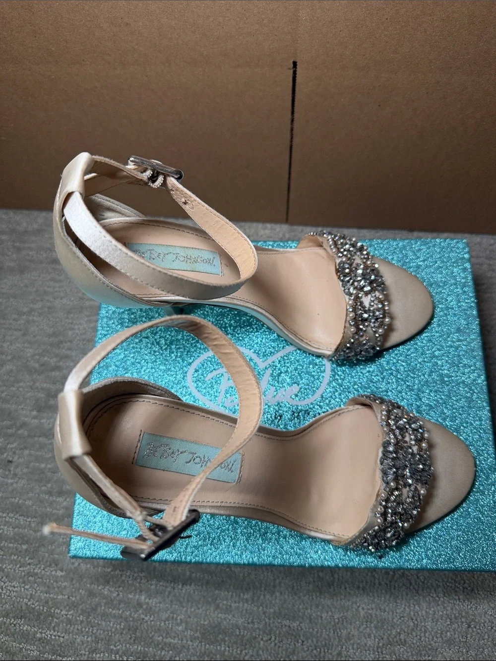 Women's Embellished Ankle-Strap Heels - Light Champagne 3 inches